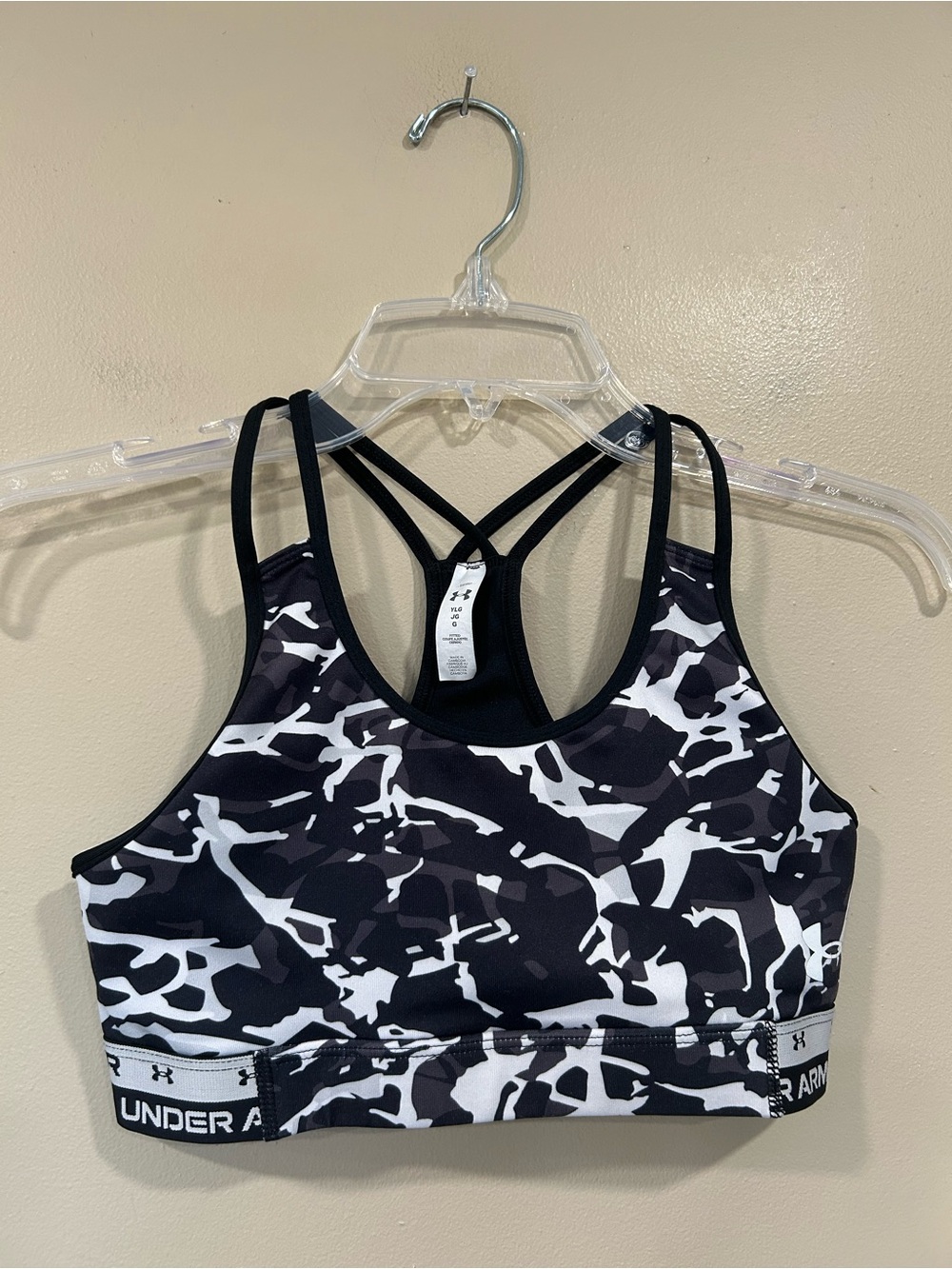 Under Armour Youth Black/White Camo Pullover Wireless Sports Bra Size Large